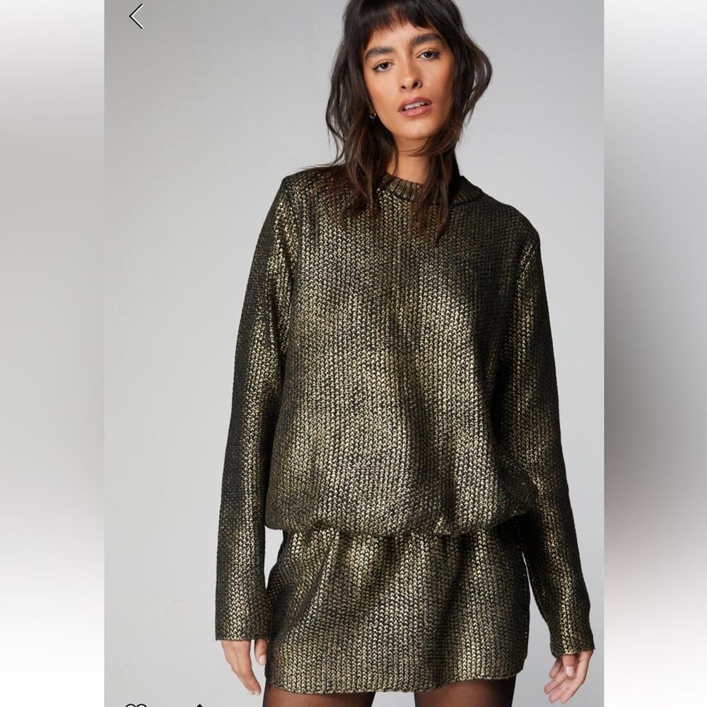 NEW Nasty Gal metallic oversized cinched waist knit sweater dress, size large - Picture 10 of 10